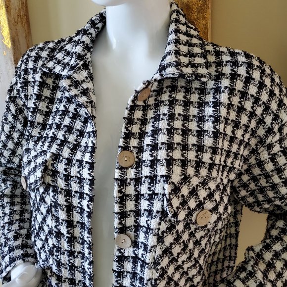 Shein Houndstooth Print Button Front Mid Length Jacket SZ M - Picture 9 of 11